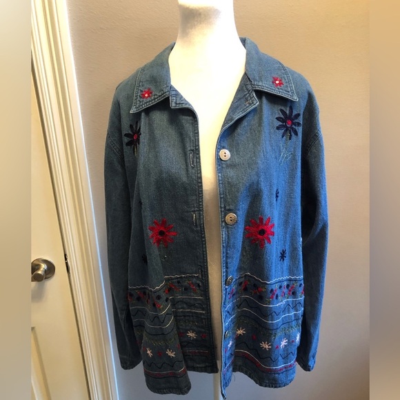 Embroidered Denim Shirt Jacket Shacket by Nectar Size Medium 12-14 - Picture 5 of 11